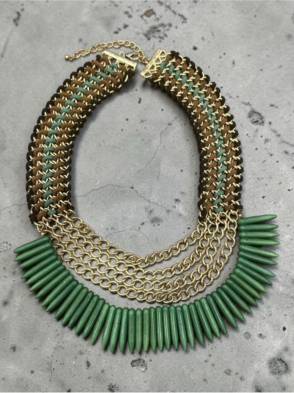 Gold & Green Stone Statement Collar Necklace